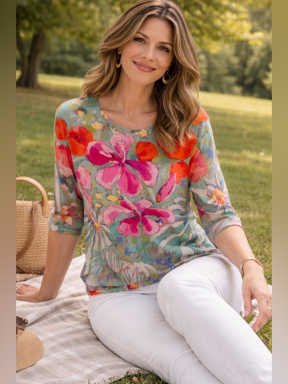 Claire Desjardins Floral Art Print Top XS Colorful Garden Blouse Watercolour